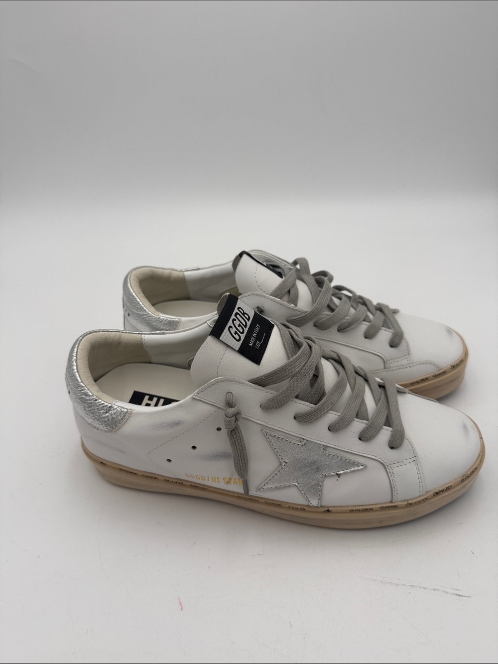 Golden Goose Style GGDB White Leather Sneakers distressed Gray Laces men 42 - Picture 3 of 13